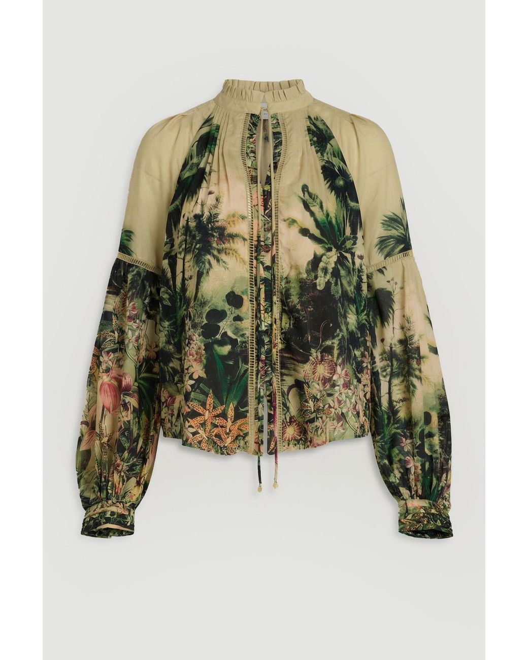 Karen Millen Green Botanical Print Woven Balloon Sleeve Blouse