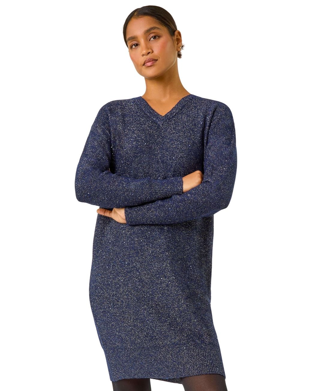 Roman Blue Sequin Detail Stretch Jumper Dress