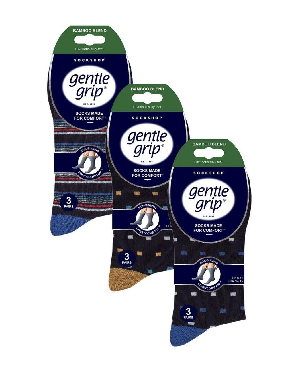 Gentle Grip Black 9 Pack Bamboo Socks for men