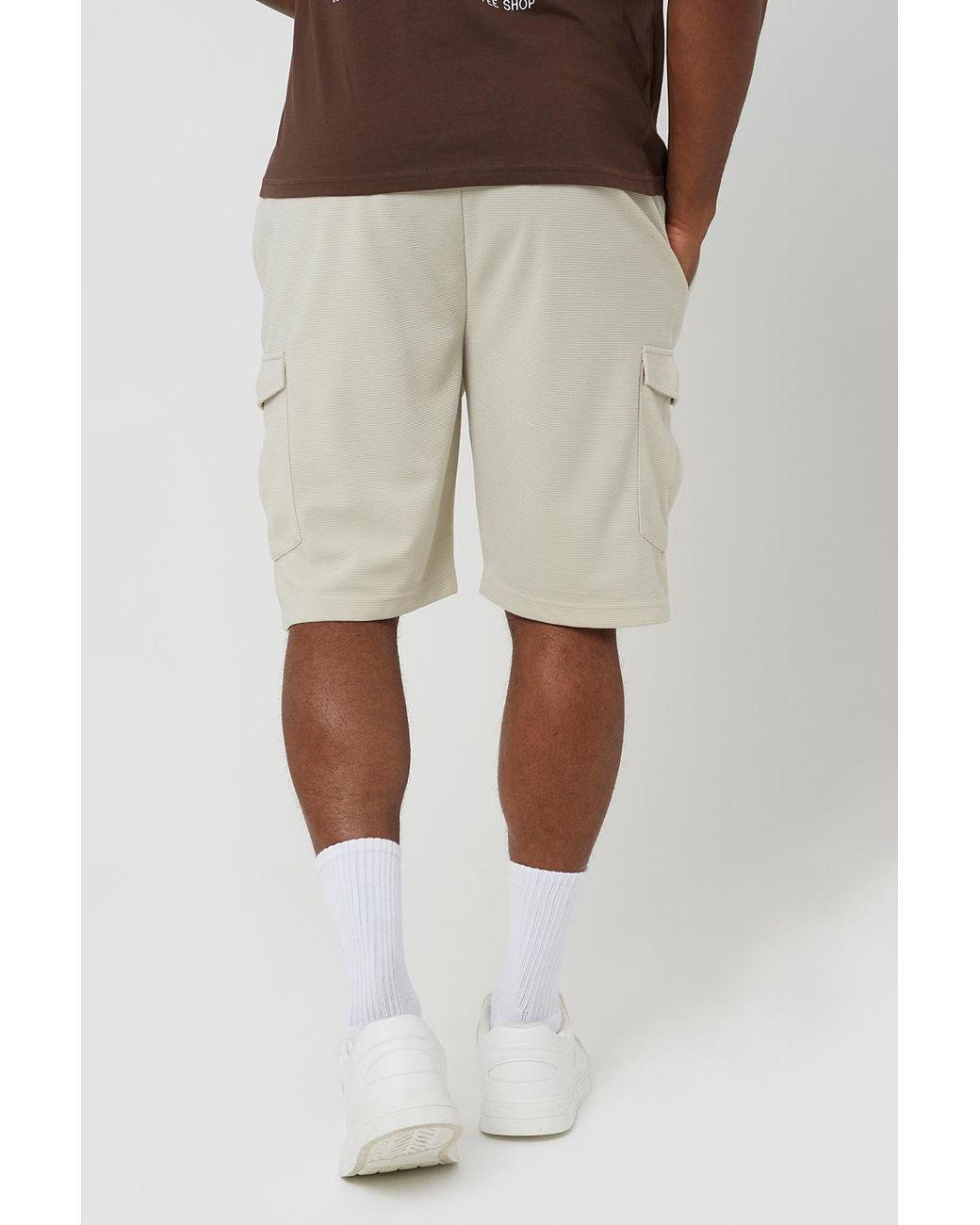 Brave Soul Natural Light Textured Cargo Shorts for men