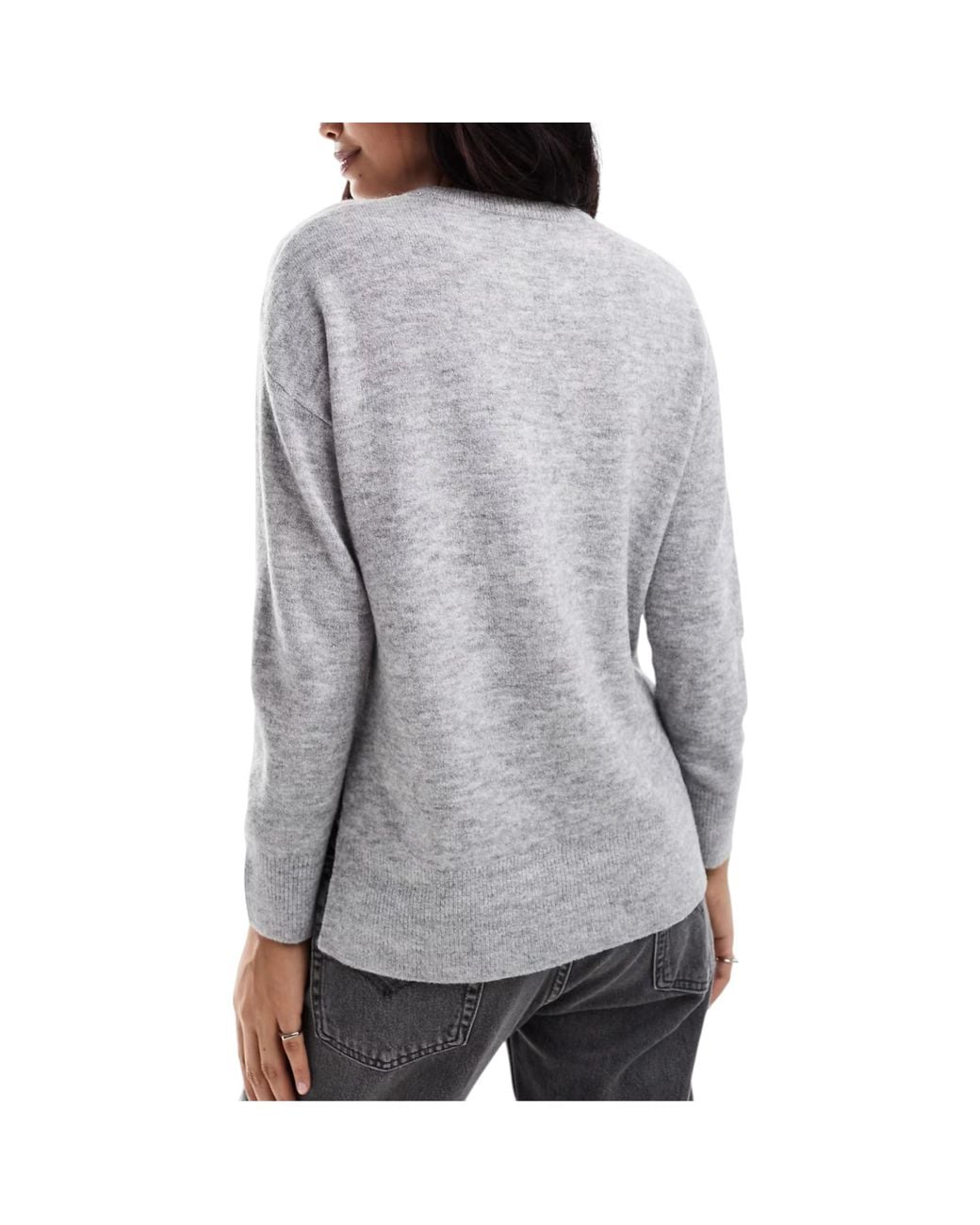 New Look Gray Side Slit Jumper Long Sleeve Sweatshirts Crew Neck Knitted Top