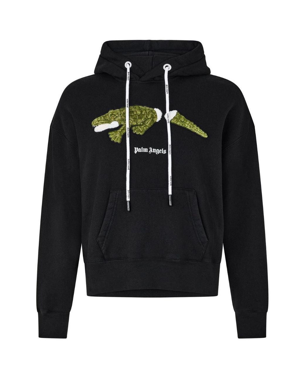 Palm Angels Black Croc Design Hoodie Cotton for men