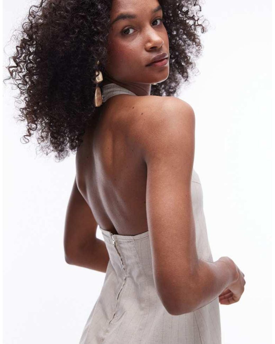 TOPSHOP White Denim Halterneck Mini Dress