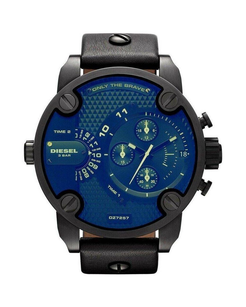 DIESEL Blue Dz7257 Bad Ass Chronograph Dial Leather Watch for men