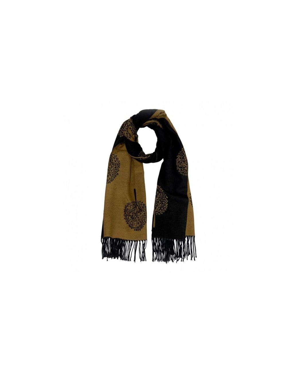 SVNX Black Tree Print Cashmere Blend Scarf With Tassels