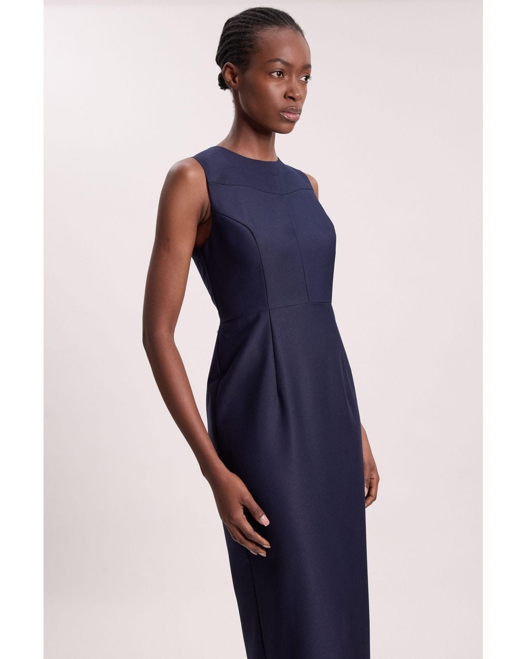 Karen Millen Blue Tailored Satin Keyhole Cut Out Midi Dress