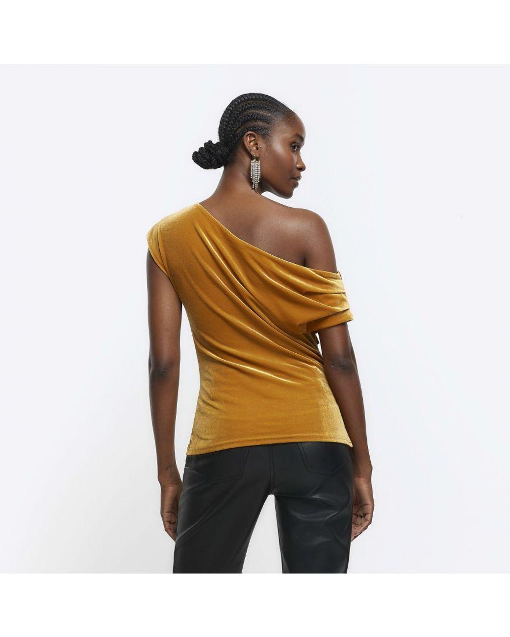 River Island Yellow Asymmetric Top Velvet Drape