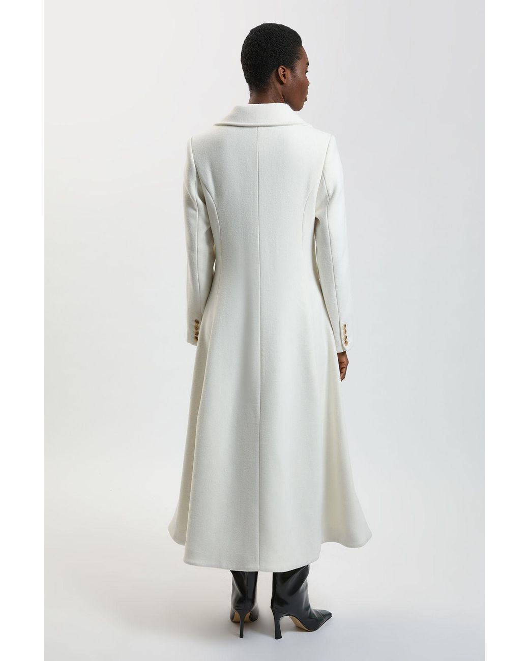 Karen Millen White Wool Tailored Flared Skirt Midi Coat