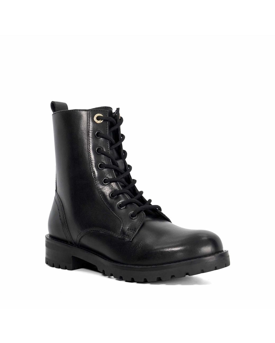 Dune Black Partens Leather Lace Up Chunky Biker Boots