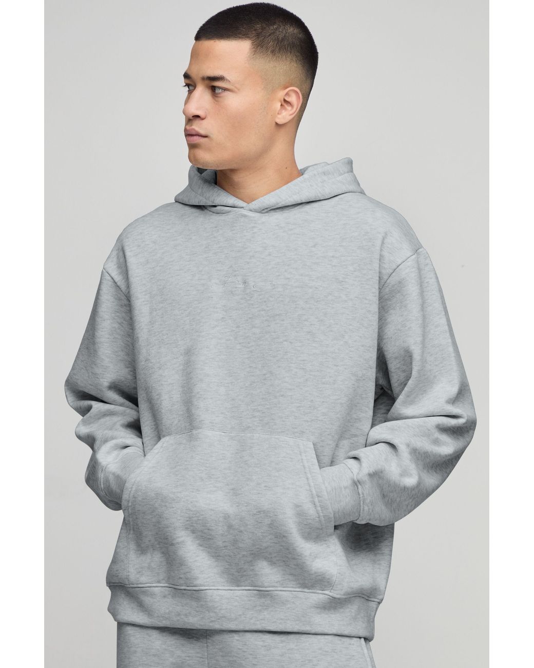 BoohooMAN Gray Basic Bm Signature Oversized Hoodie for men