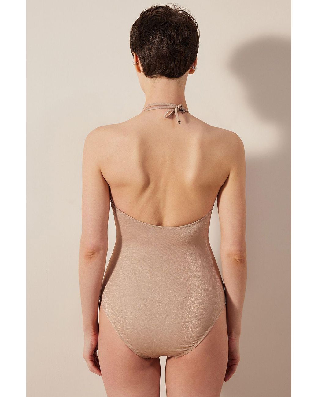 Penti Natural Glitter Knit Halter One-Piece Swimsuit
