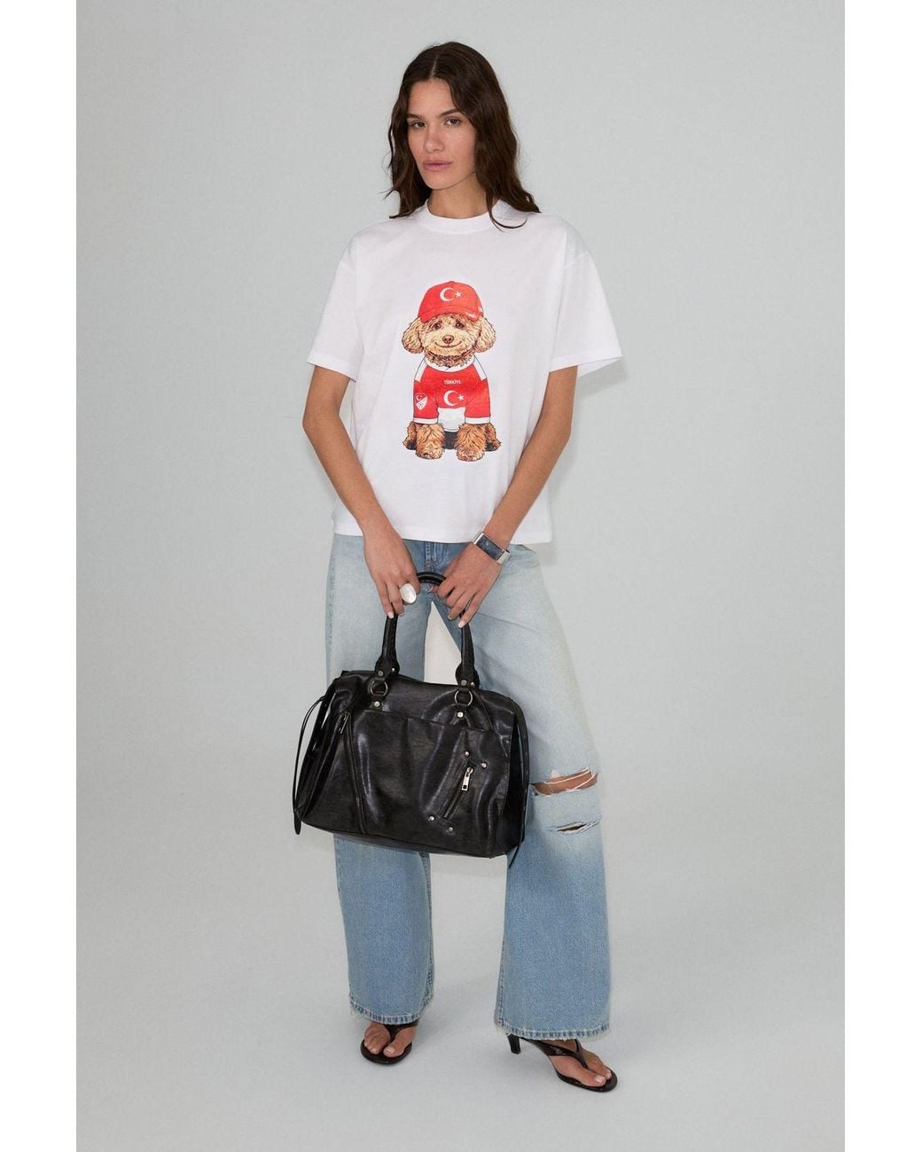 Grimelange White Oversized Printed Crew Neck T-Shirt