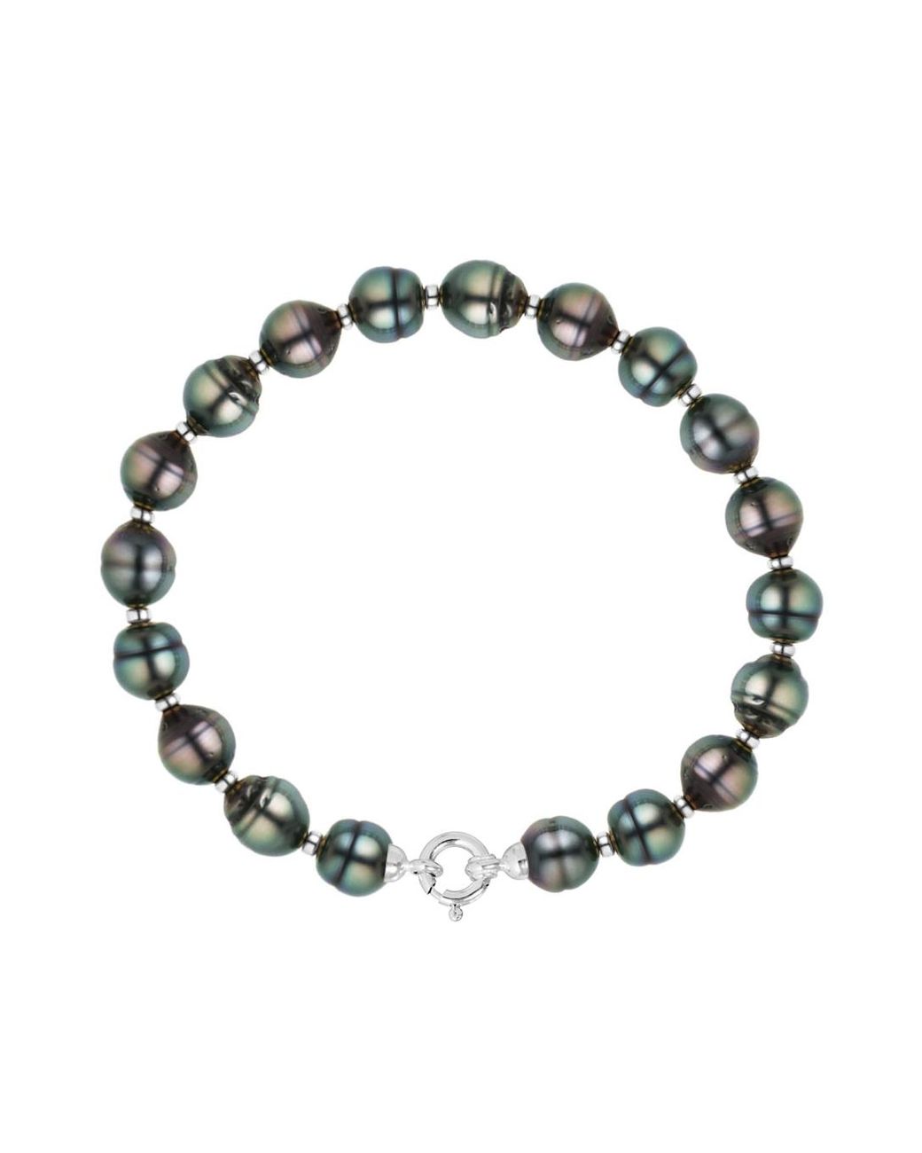 Ateliers Saint Germain Metallic Bracelet Real Cultured Tahiti Pearls Circled 9-10 Mm