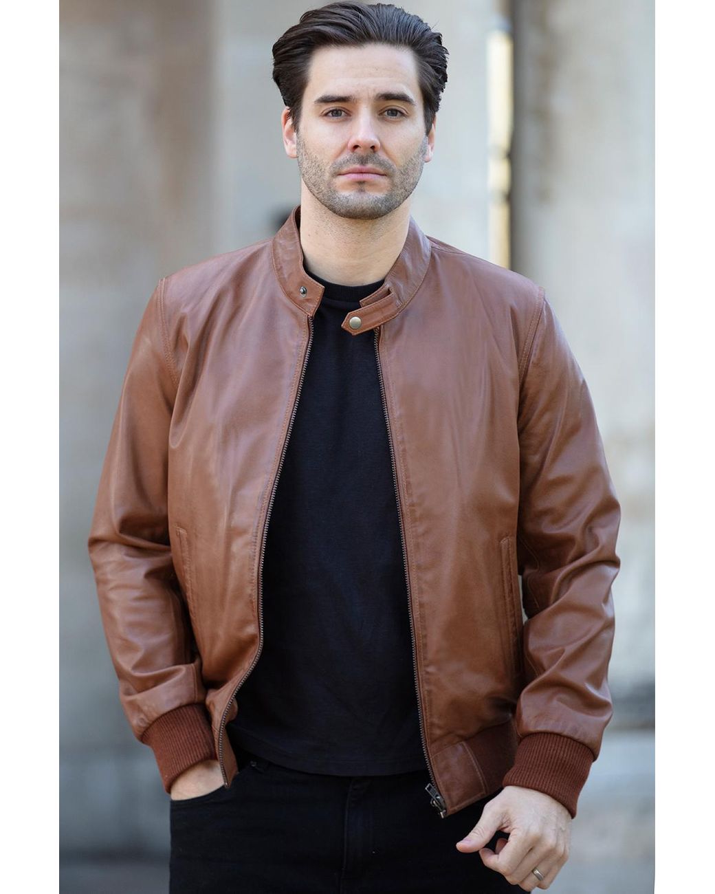 Ashwood Leather Natural 'Volare' Lightweight Real Bomber Jacket for men