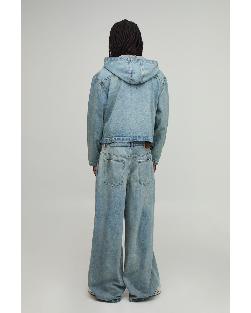 BoohooMAN Blue Essential Boxy Oversized Zip Through Denim Hoodie for men