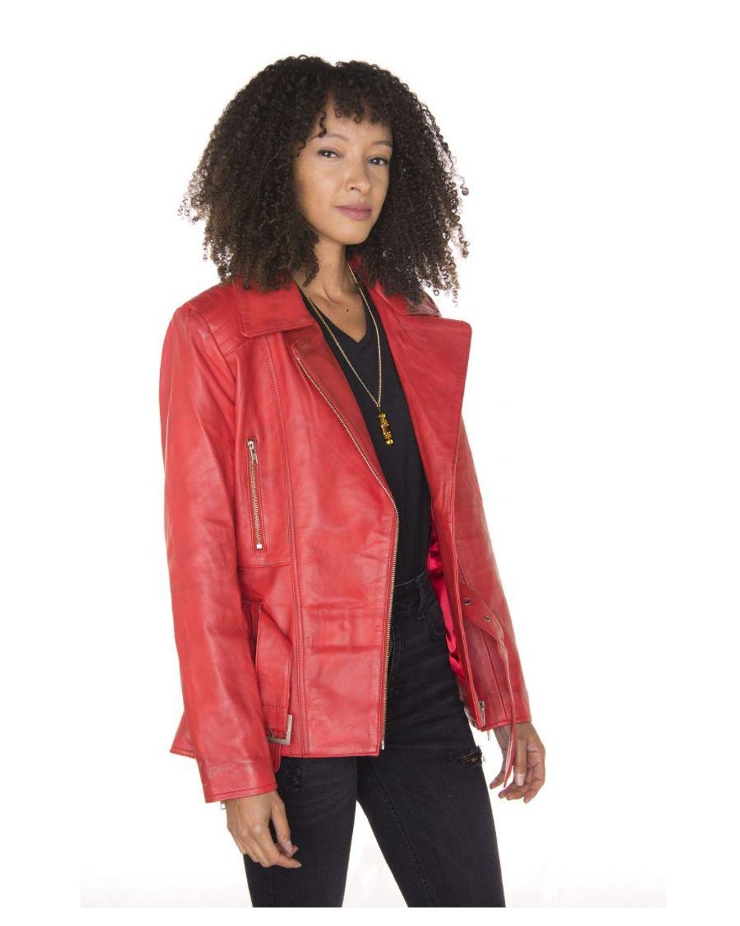 Infinity Leather Red Long Biker Jacket-Quito