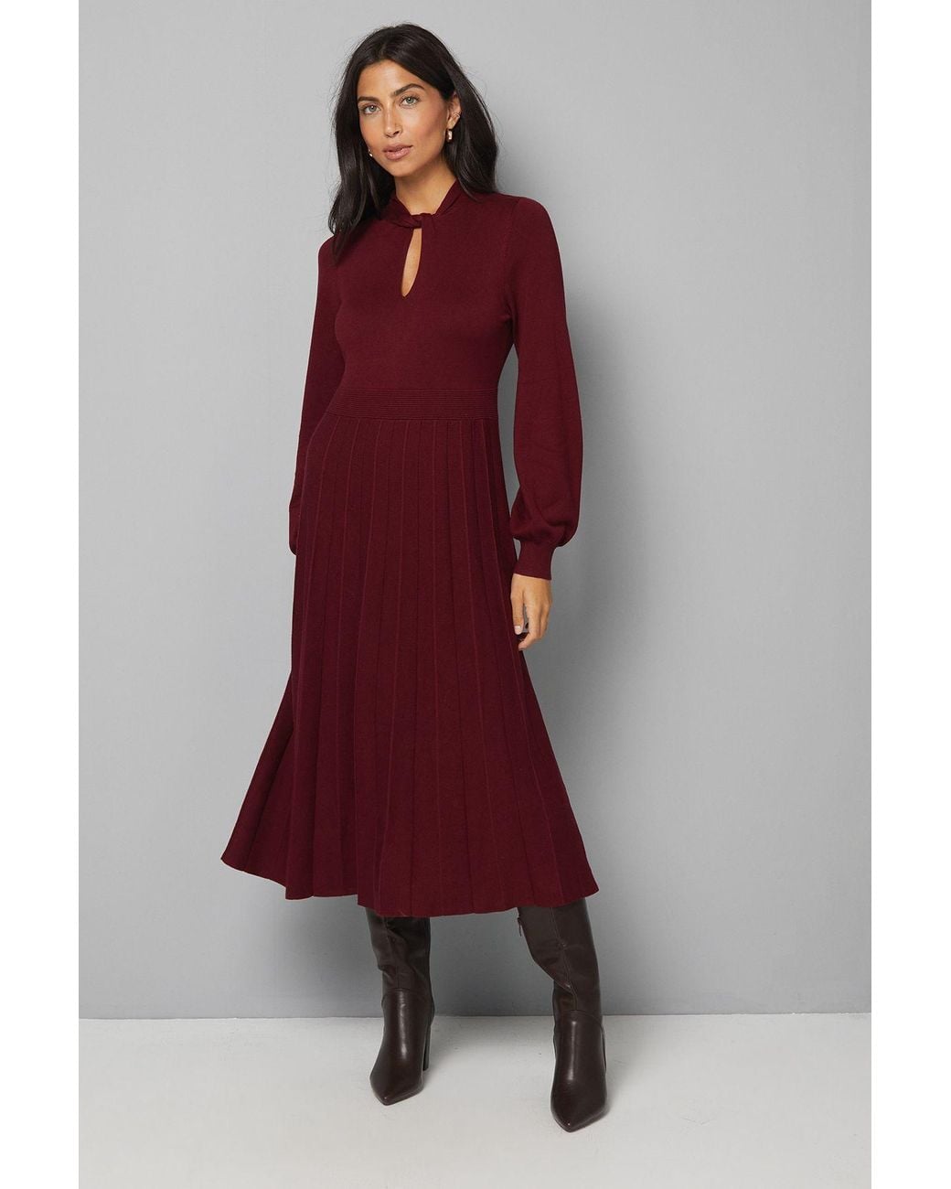 Wallis Purple Twist Neck Keyhole Pleated Dress