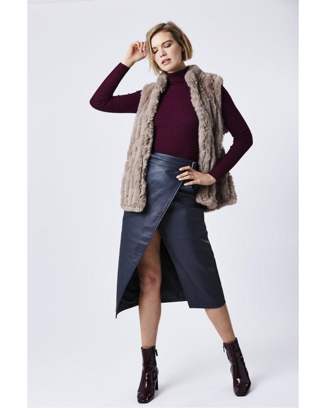 Jayley Multicolor Faux Fur Suede Vertical Striped Gilet