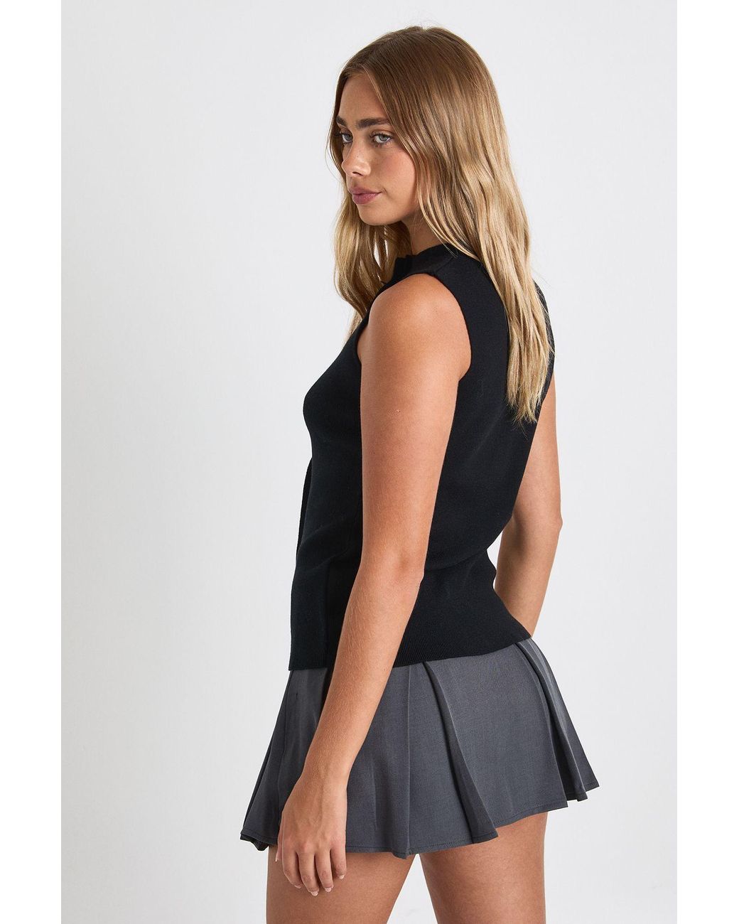 Boohoo Blue Crew Neck Knitted Concealed Panel Waistcoat