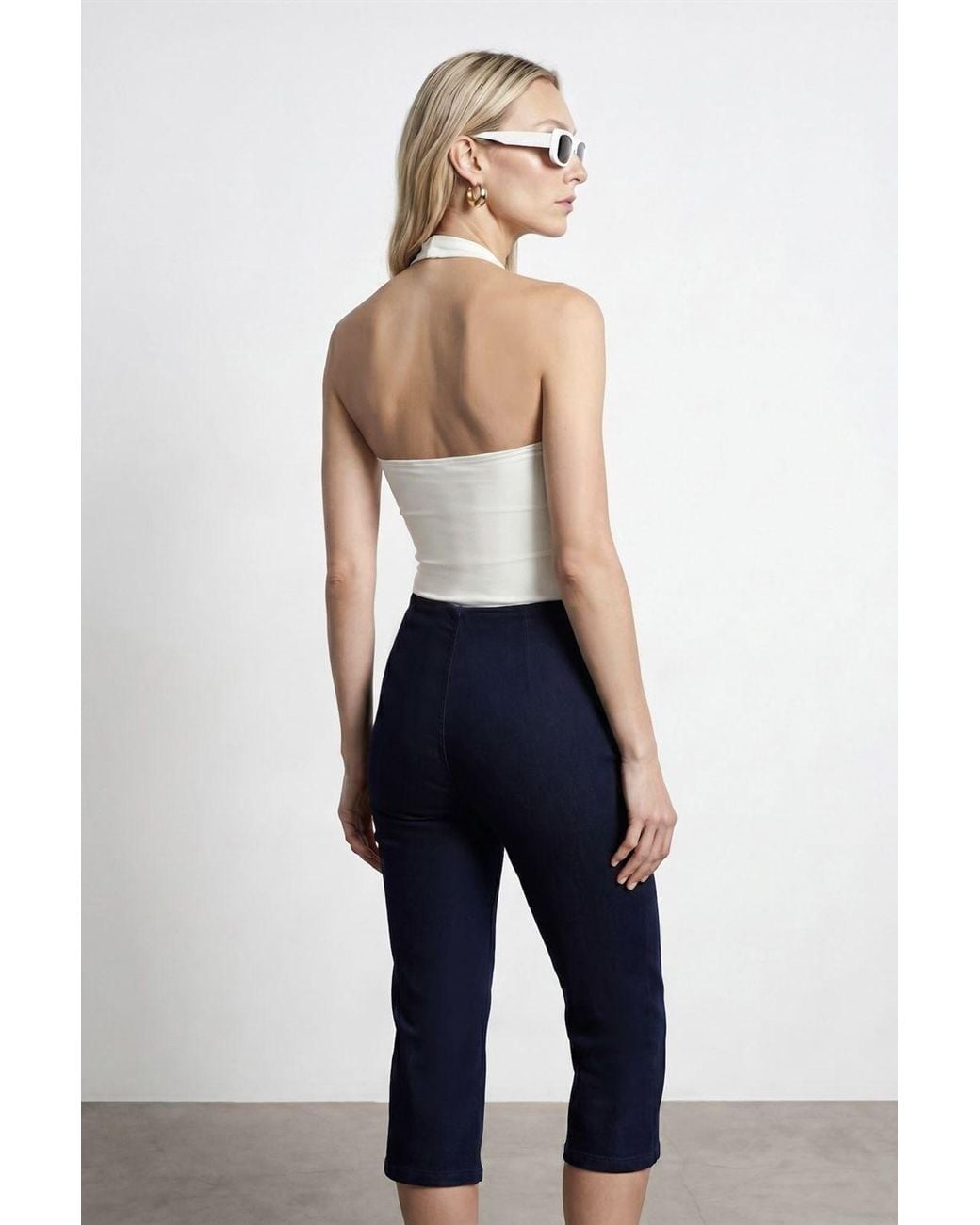 Dilvin Blue Halter Neck Cut-Out Bodysuit