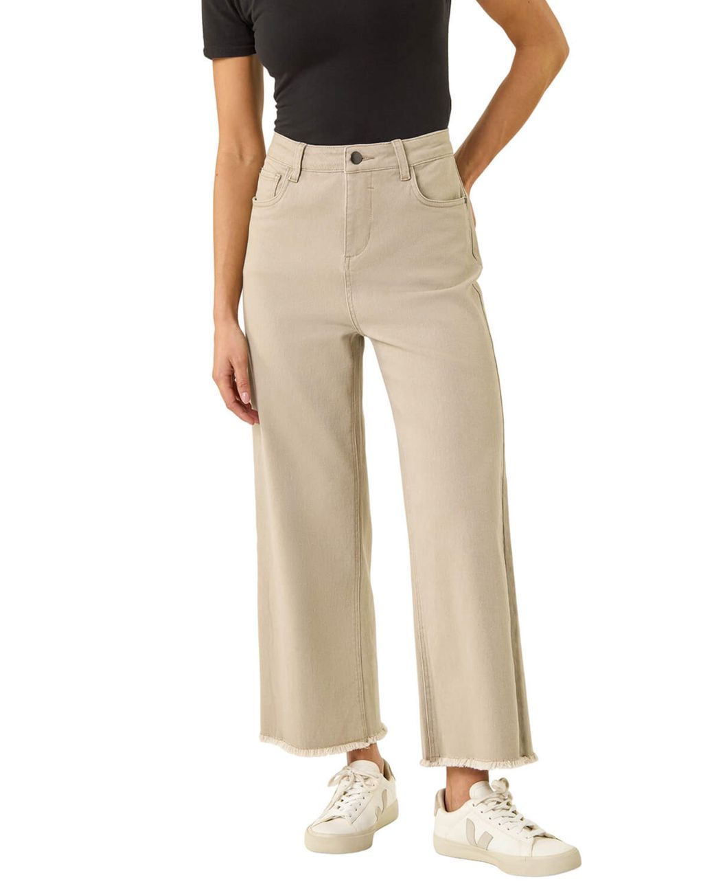 Roman Natural Petite Cotton Frayed Hem Trouser