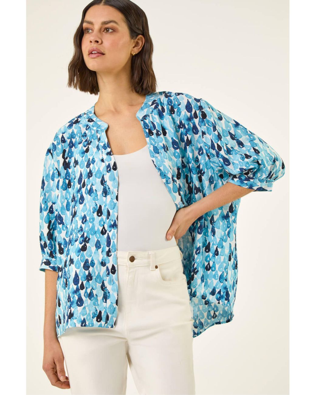 Roman Blue Droplet Print Blouse