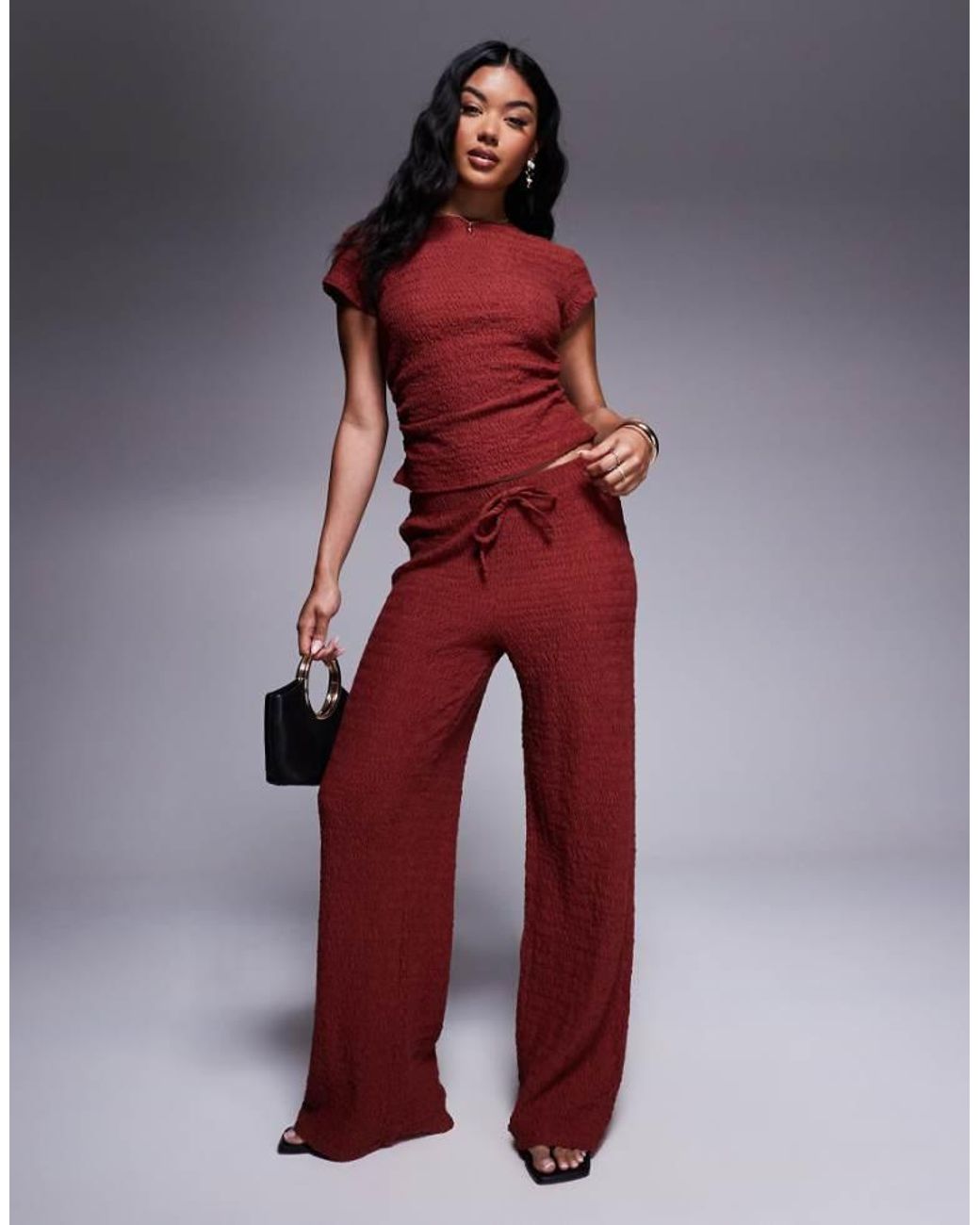 ASOS Textured Wide Leg Pull On Trousers