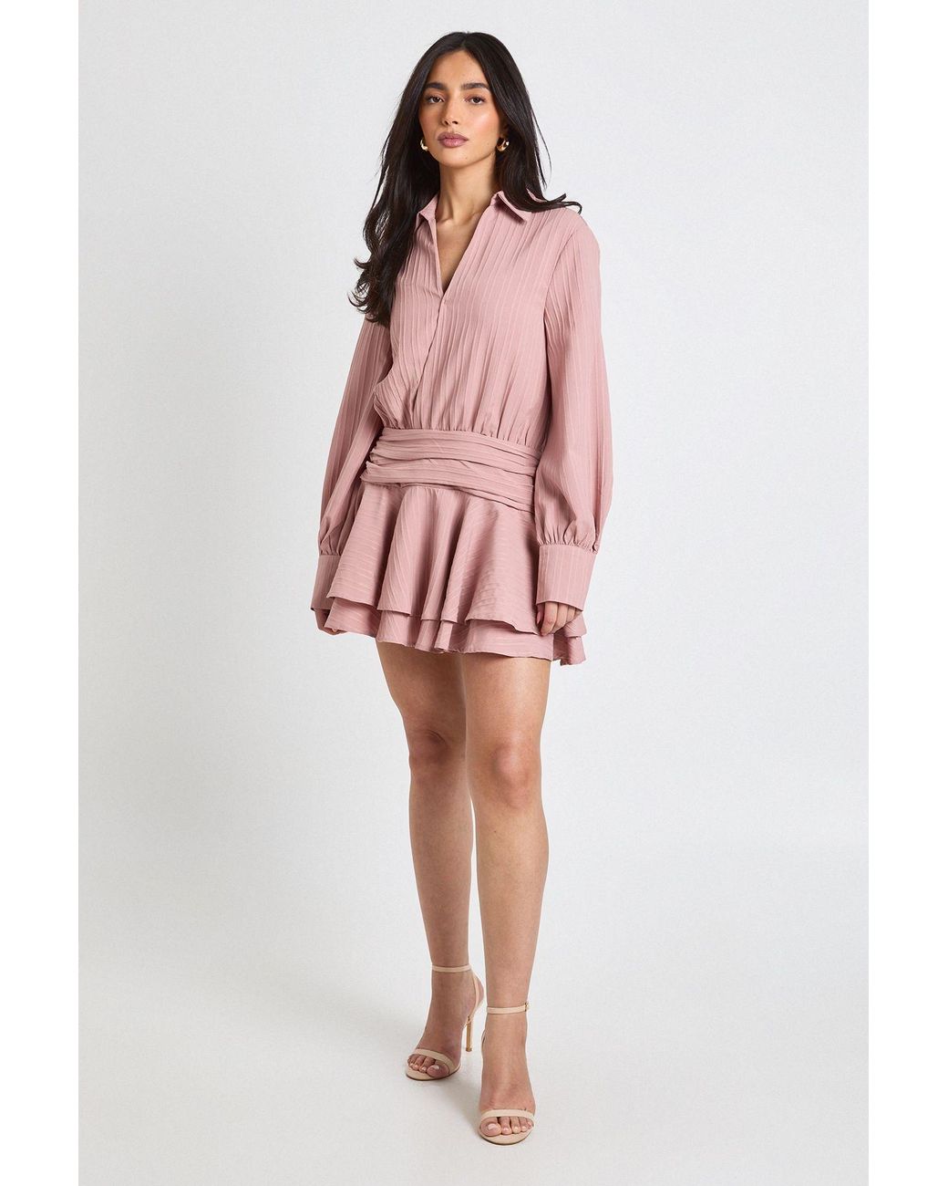 Boohoo Textured Ruched Frill Skirt Mini Dress