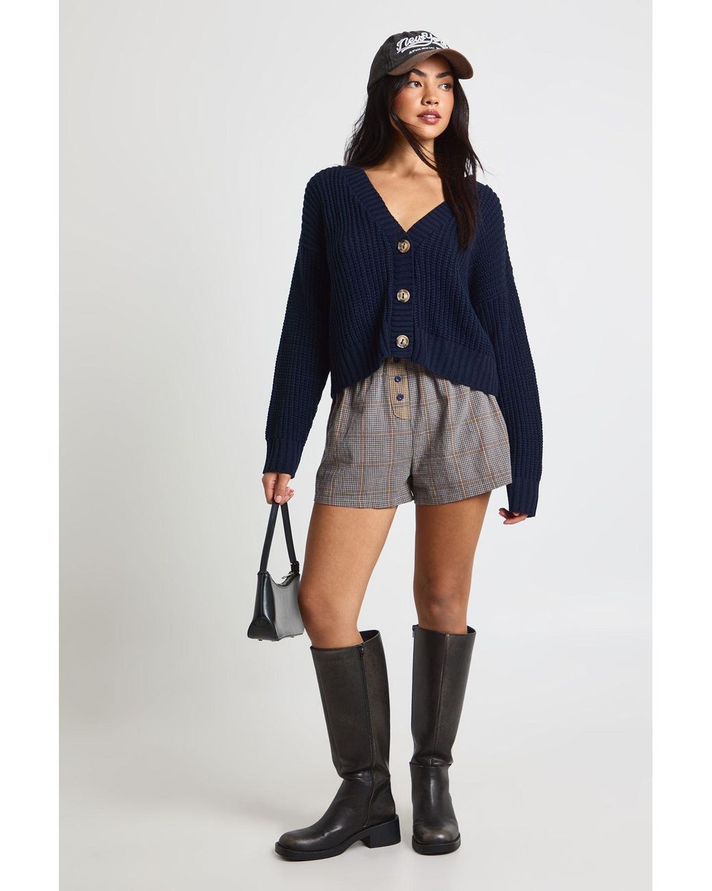Boohoo Blue Button Through Crop Cardigan