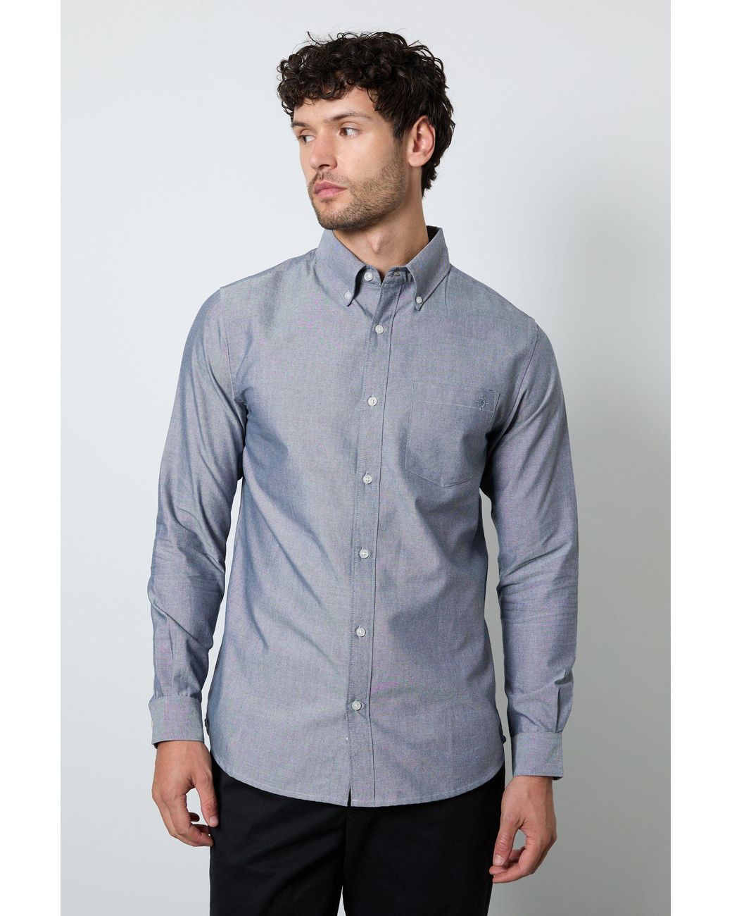 MAINE Blue Oxford Long Sleeve Shirt Cotton for men