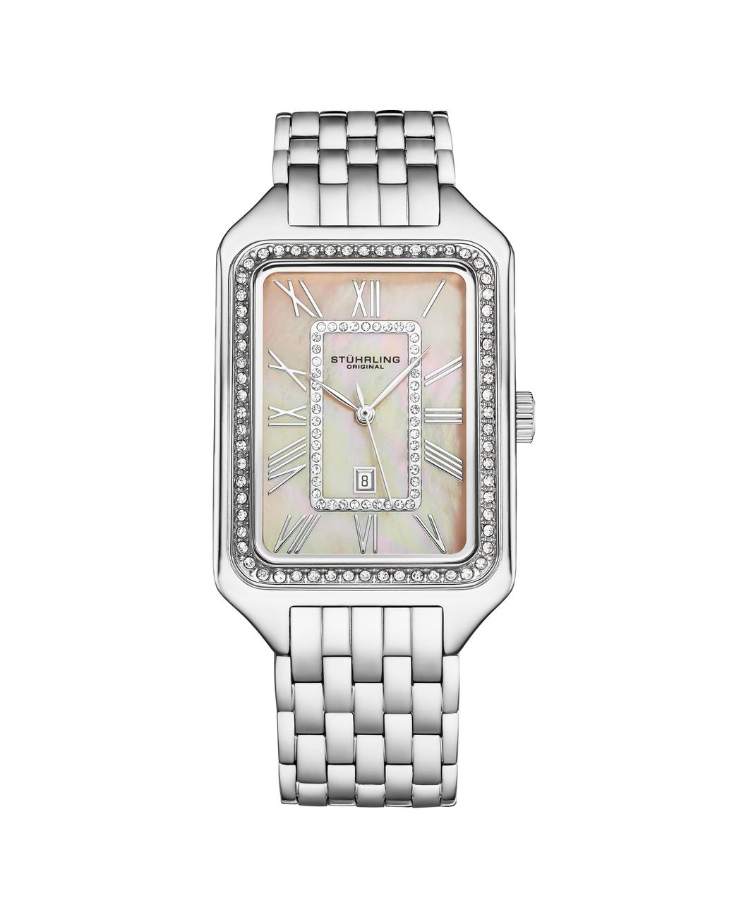 Stuhrling Metallic Lustra 4061 Rectangle Quartz Fashion Watch With Crystals 32Mm