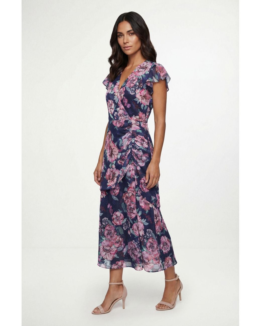 Wallis Purple Floral Burn Out Cape Midi Dress