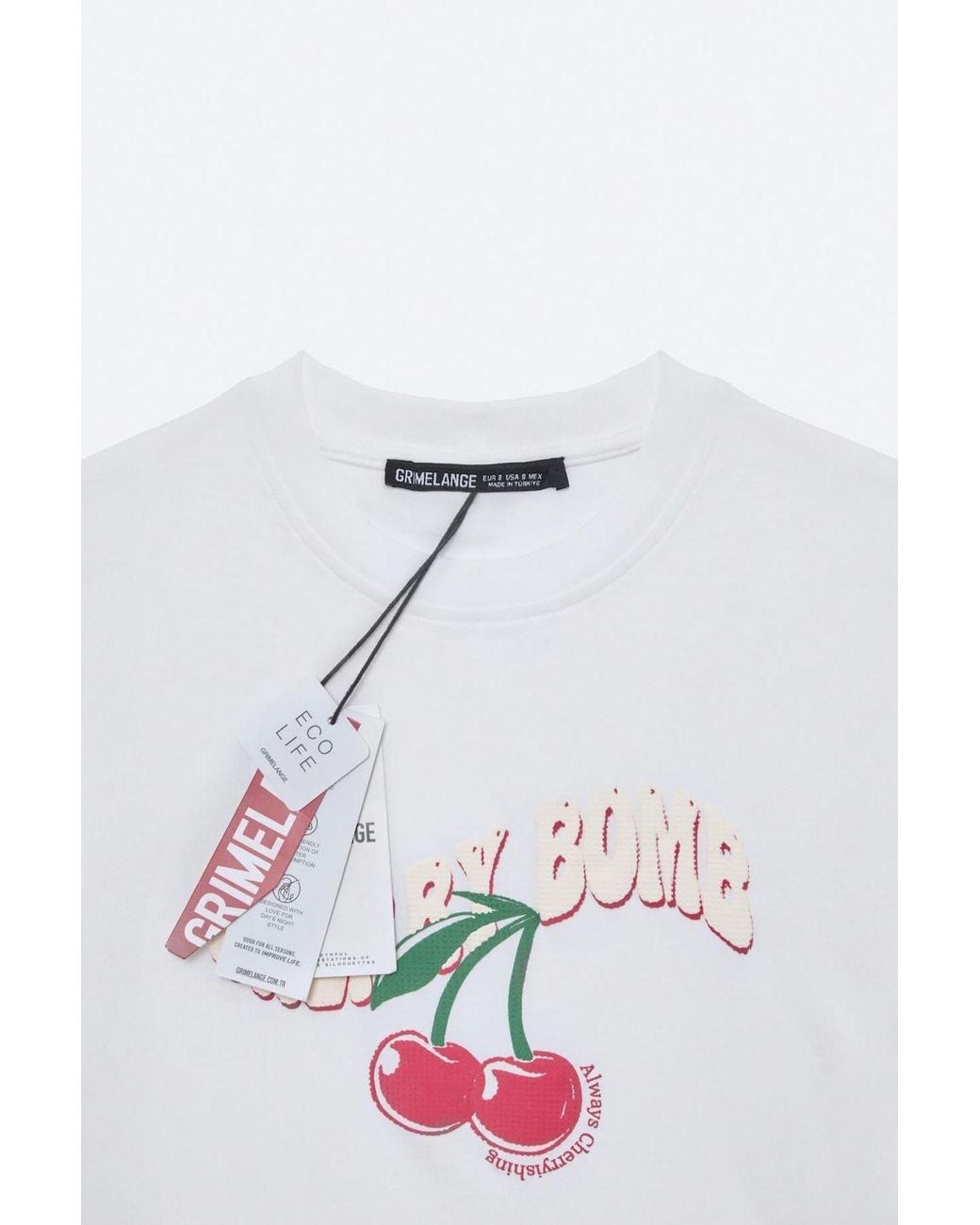 Grimelange White Oversized Printed Crew Neck T-Shirt