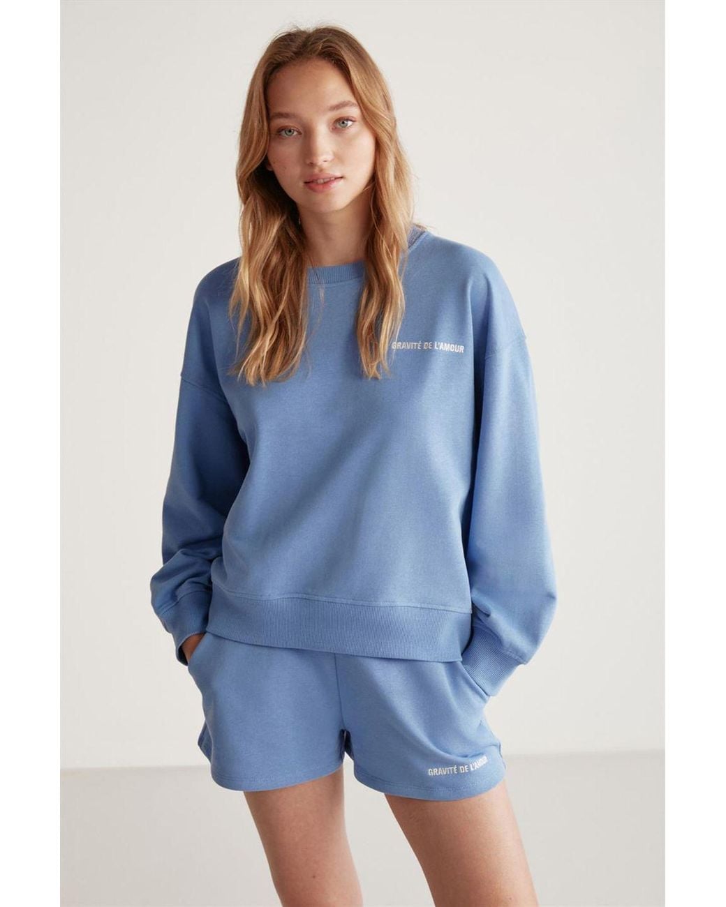 Grimelange Blue Oversized Crew Neck Sweatshirt