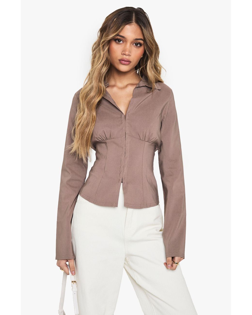 Boohoo Multicolor Bengaline Hook And Eye Collared Top