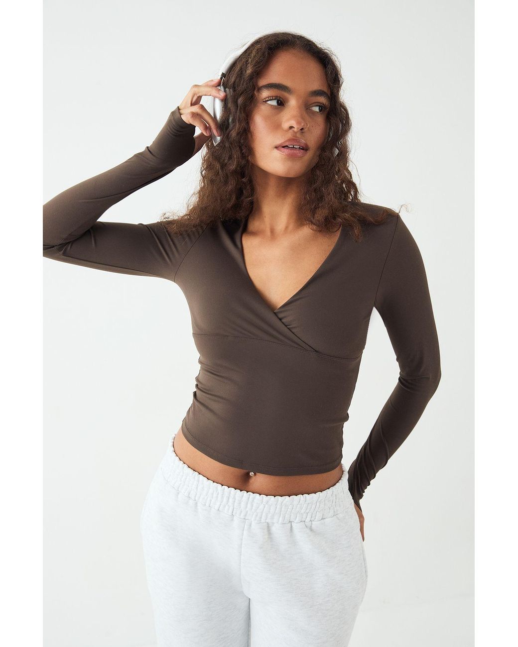 DSGN Studio White Sculpt Wrap Front Padded Long Sleeve Top