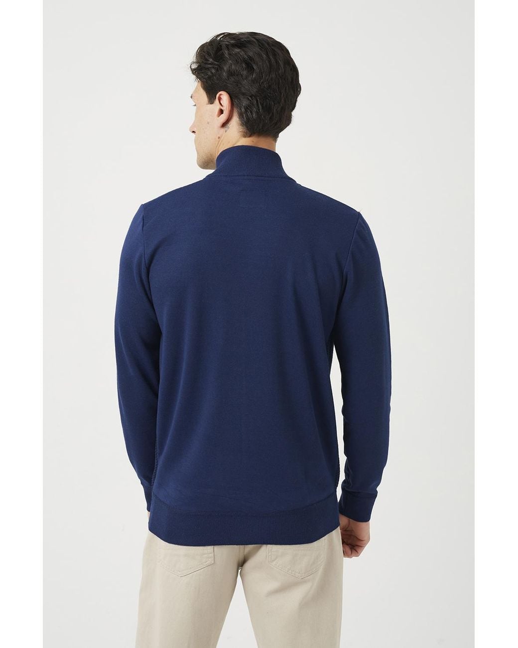 Brave Soul Blue Dark Funnel Neck Zip Through Knitted Cardigan for men