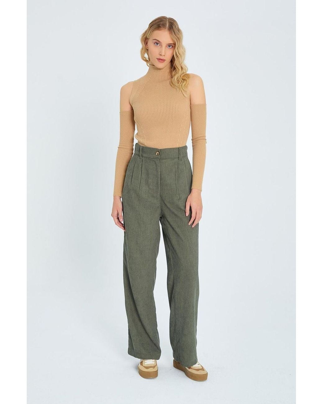 MixRay Green High Waist Velvet Straight Leg Pants