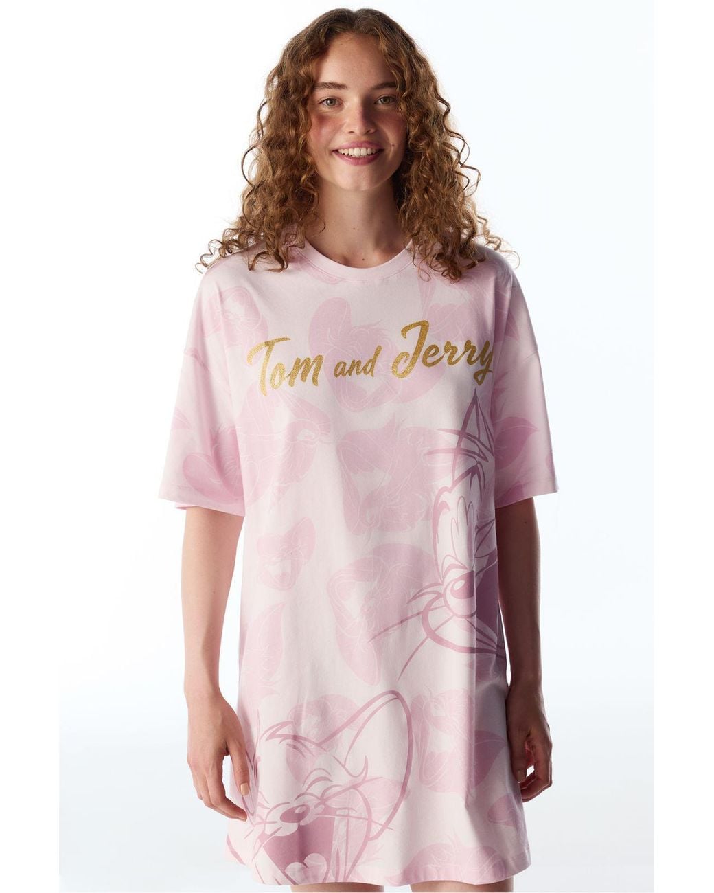 Penti Pink Tom&Jerry Cat Pattern Short Sleeve Nightgown