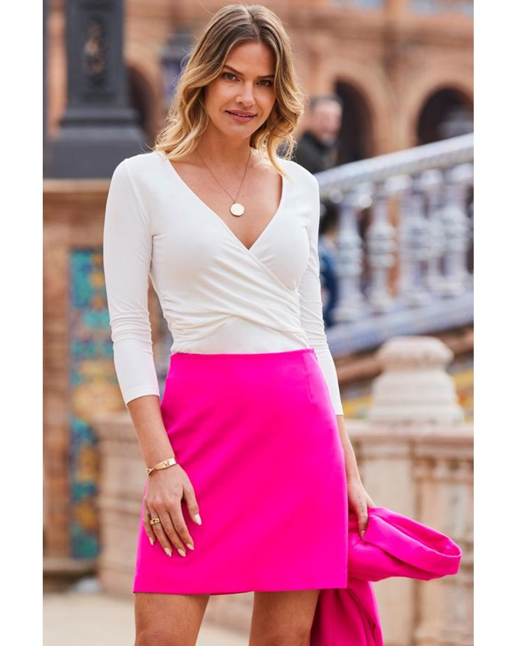 Sosandar Pink Hot A Line Skirt