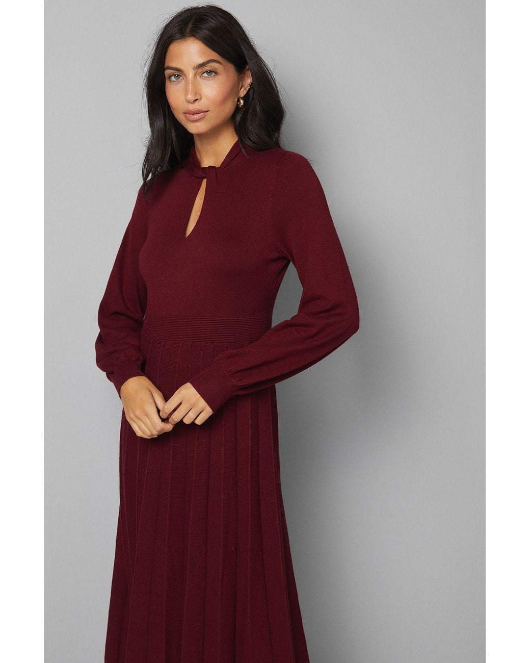 Wallis Purple Twist Neck Keyhole Pleated Dress