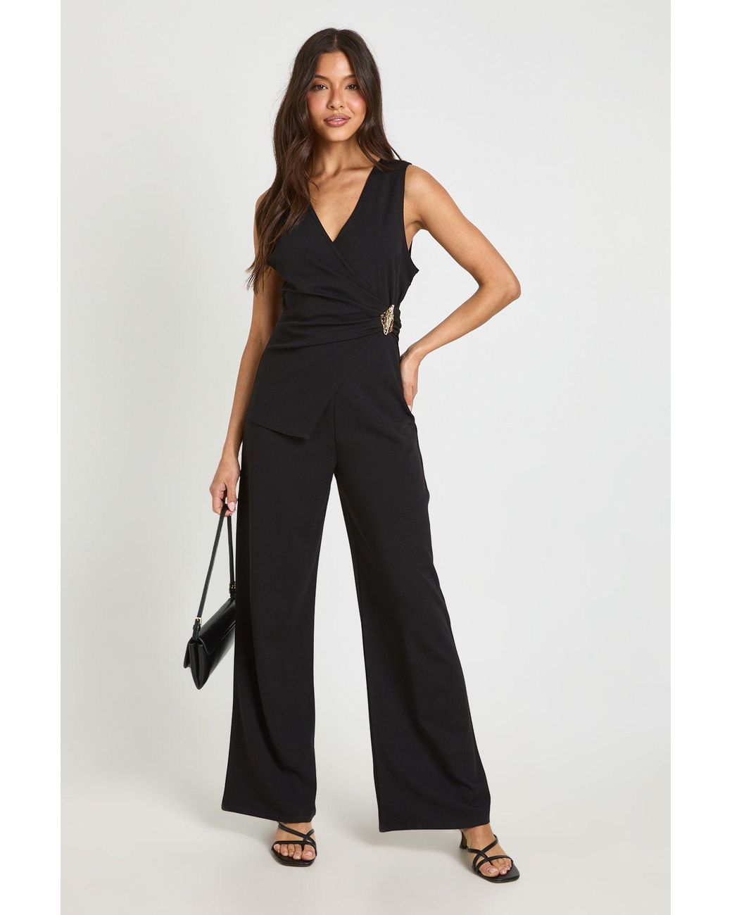 Boohoo Blue Jersey Crepe Trim Wide Leg Jumpsuit