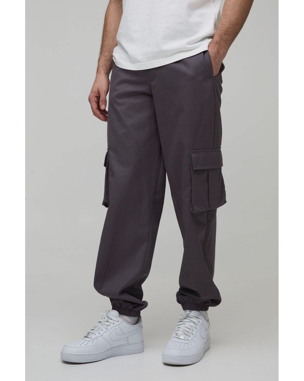 BoohooMAN Gray Fixed Waist Baggy Washed Trouser for men