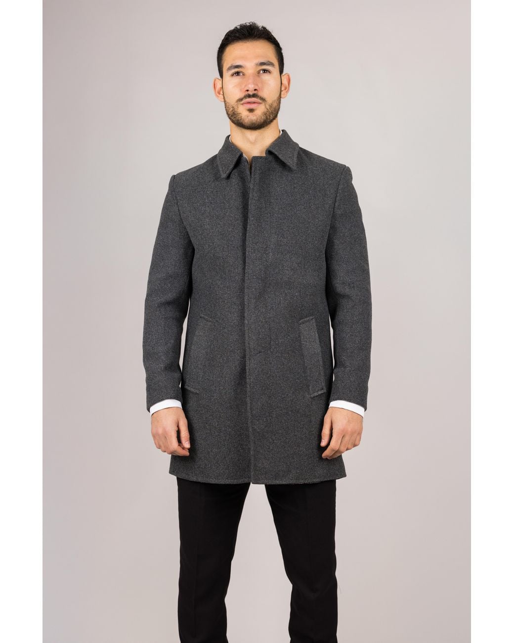 TruClothing Gray Wool Blend Classic Collar Overcoat for men