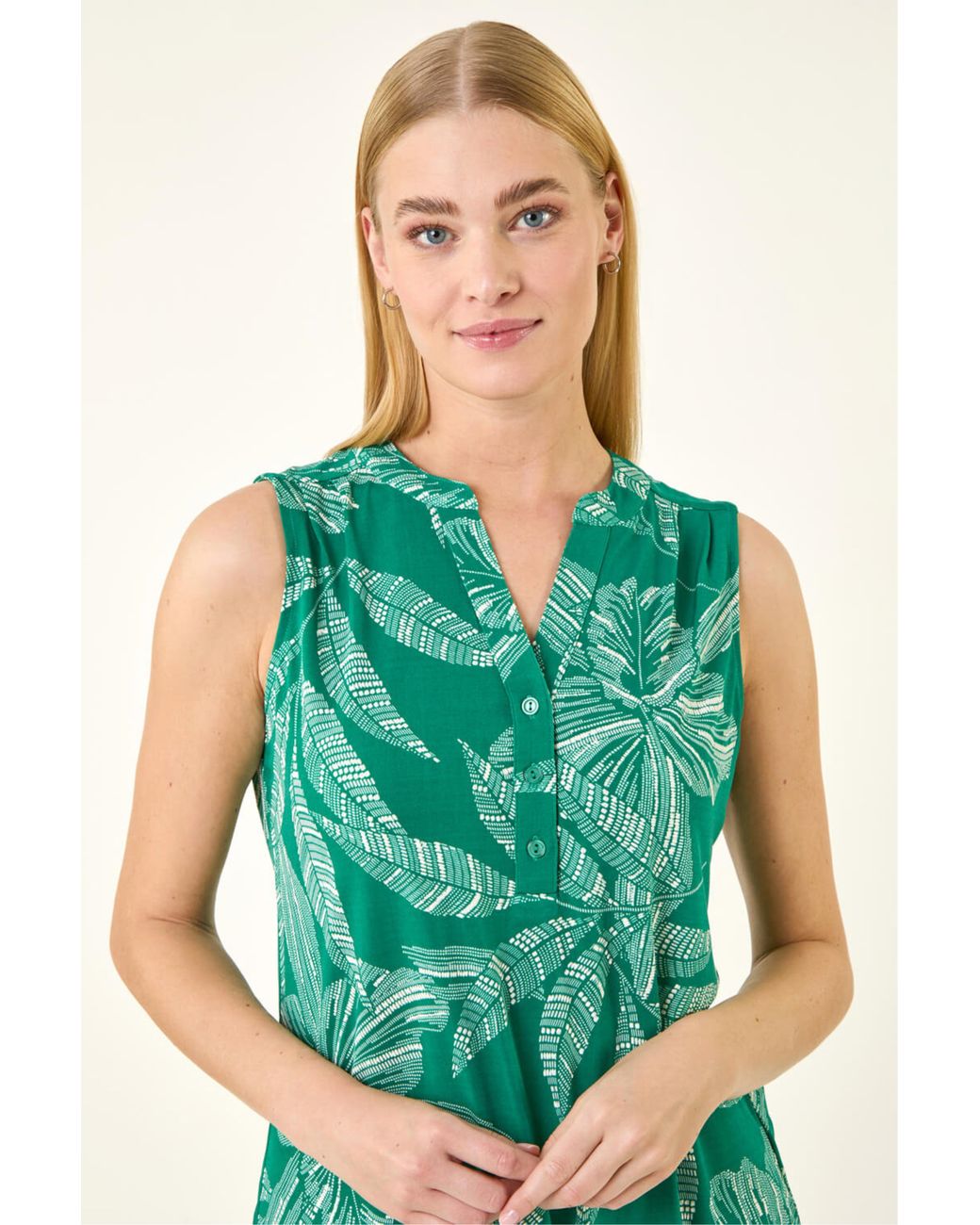 Roman Green Floral Puff Print Stretch Vest