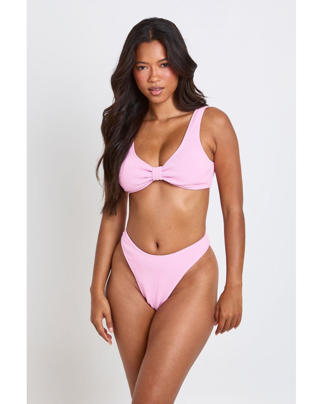 Boohoo Pink Textured High Leg Bikini Bottom