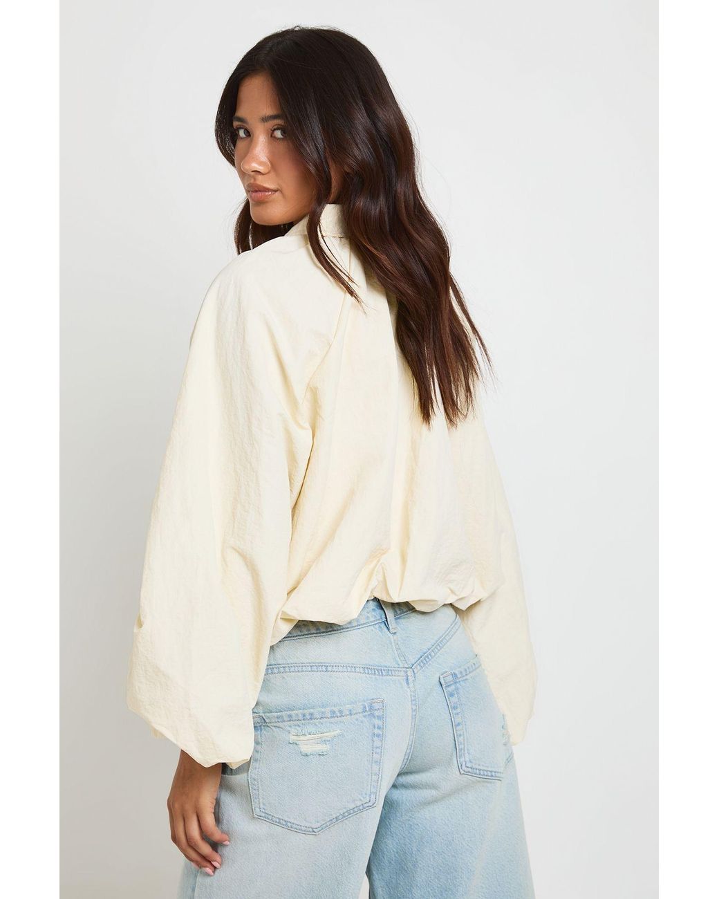 Boohoo White Nylon Collared Zip Through Track Top