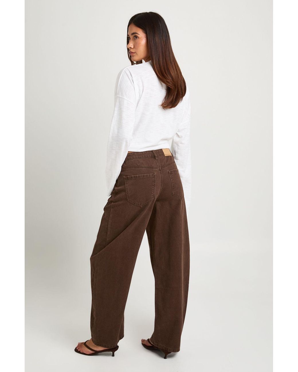 Boohoo Brown High Waist Seam Detail Barrel Jean