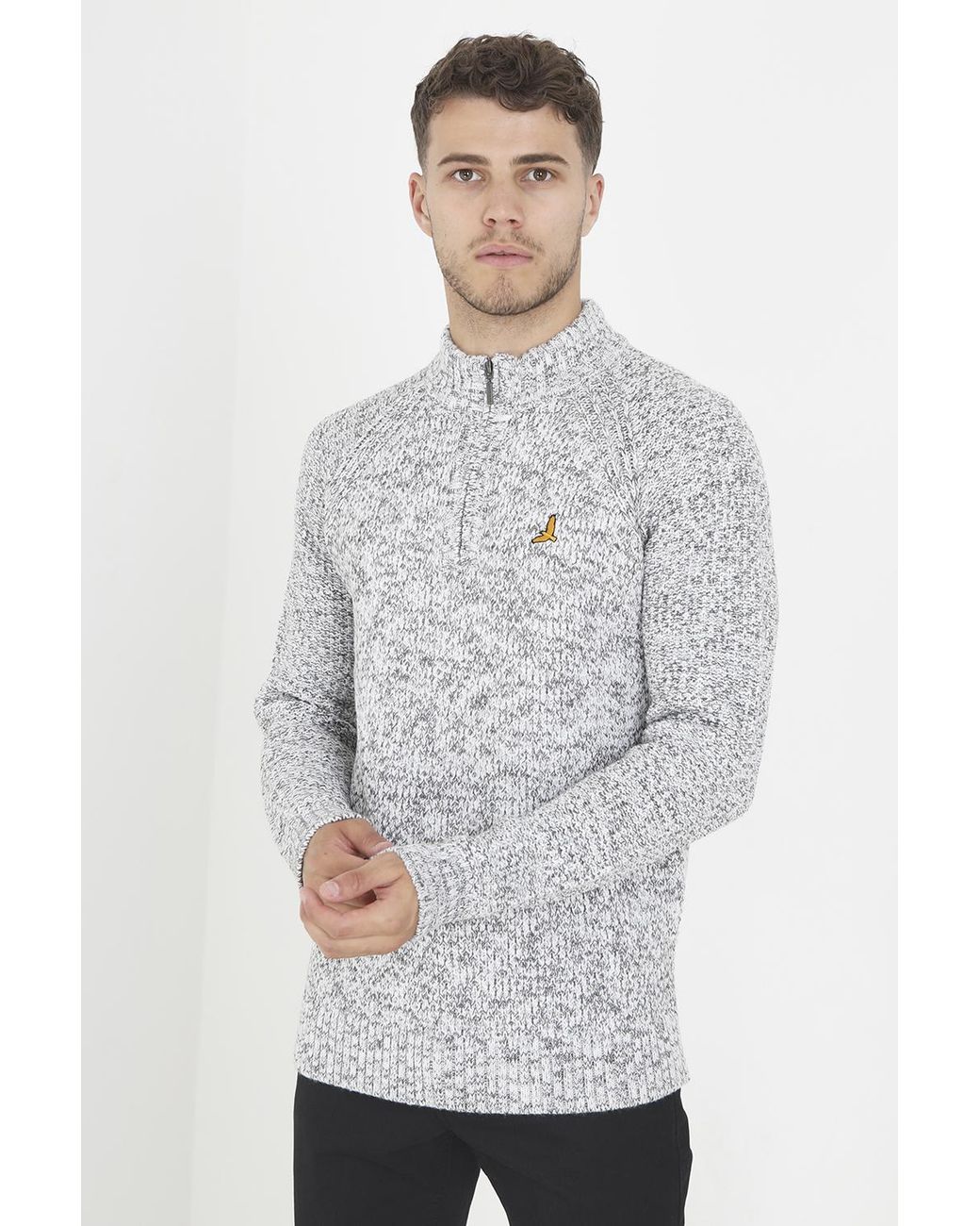 Brave Soul Gray 'Peg' Quarter Zip Neck Knitted Jumper for men