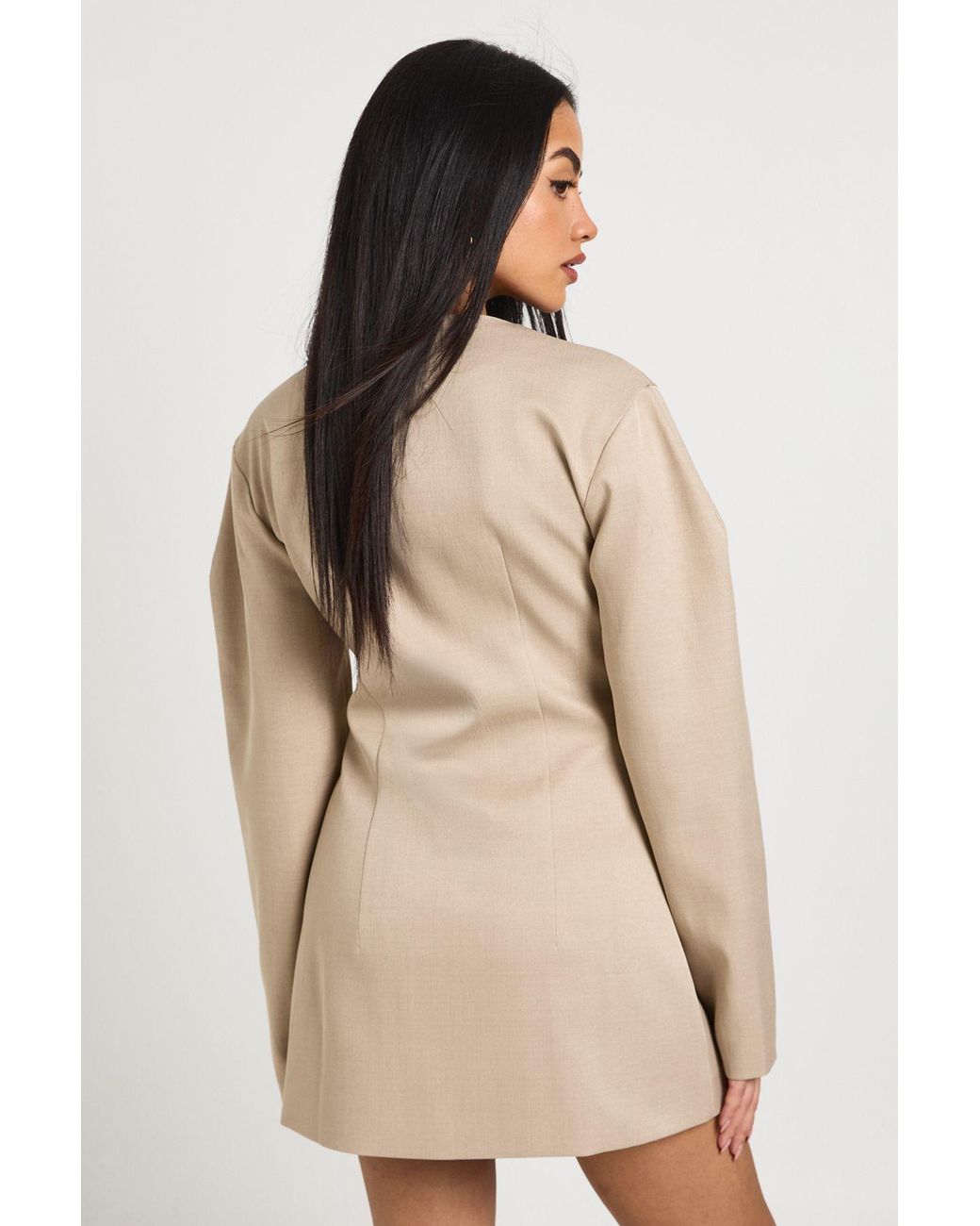 Boohoo Natural Barrell Sleeve Button Front Blazer Dress